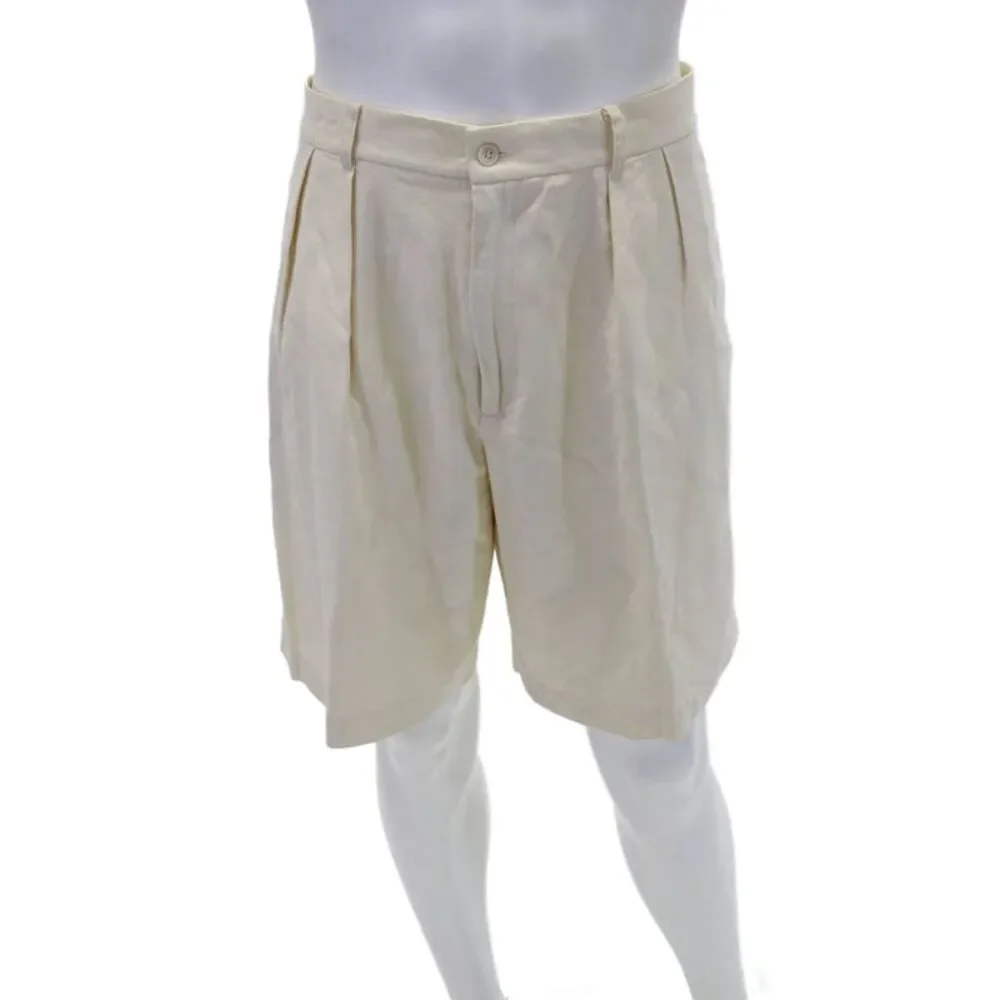 J. Mclaughlin Mens Linen Textured Zip Button Lined Dress Shorts Yellow Size EUR